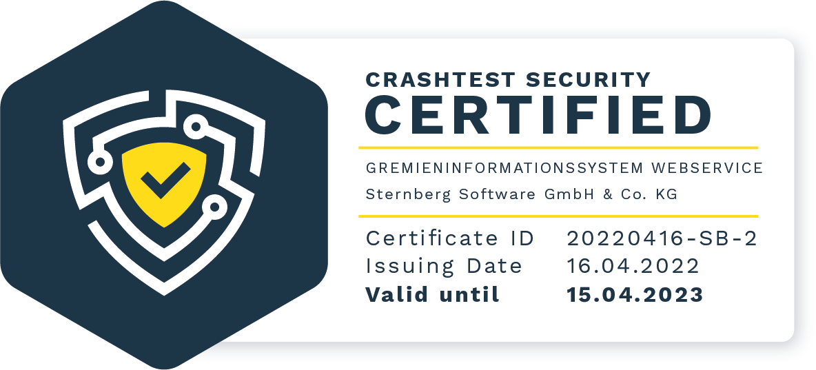 Crashtest Security Zertifikat für das STERNBERG Gremieninfosystem
