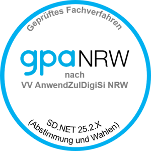Zertifizierungssiegel der GPA NRW für SD.NET 25.2.x (Abstimmung und Wahlen)