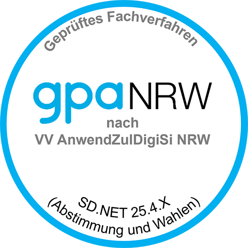 Zertifizierungssiegel der GPA NRW für SD.NET 25.4.x (Abstimmung und Wahlen)
