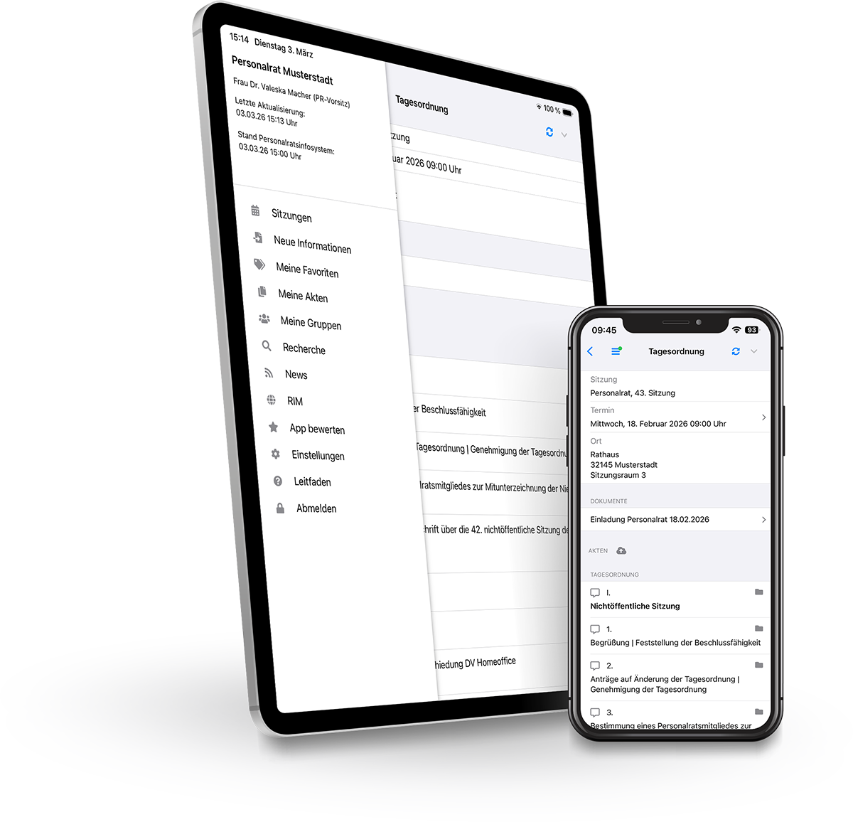 iPad und iPhone mit der RICH SitzungsApp für IV.NET